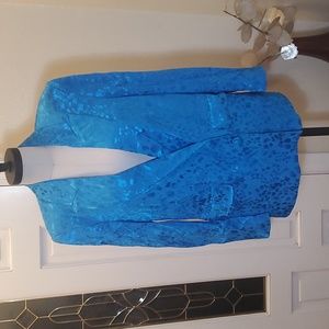 Zara Bright Blue Satin Leopard-Print Blazer NWT - size Medium